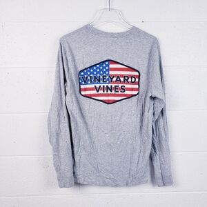 Vineyard Vines Long-Sleeve American Flag Pocket Tee T-Shirt Grey Size Medium